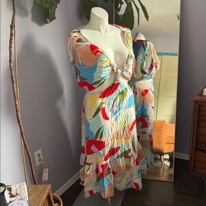 Eloquii Multicolor Abstract Midi Dress